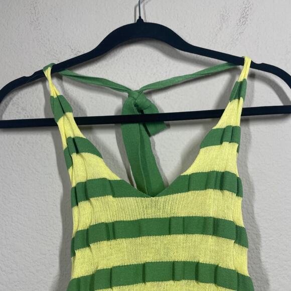 TheOpen Product 1/Small Stripe Halter Neck Tank Top Green Yellow Sleeveless - Picture 5 of 10